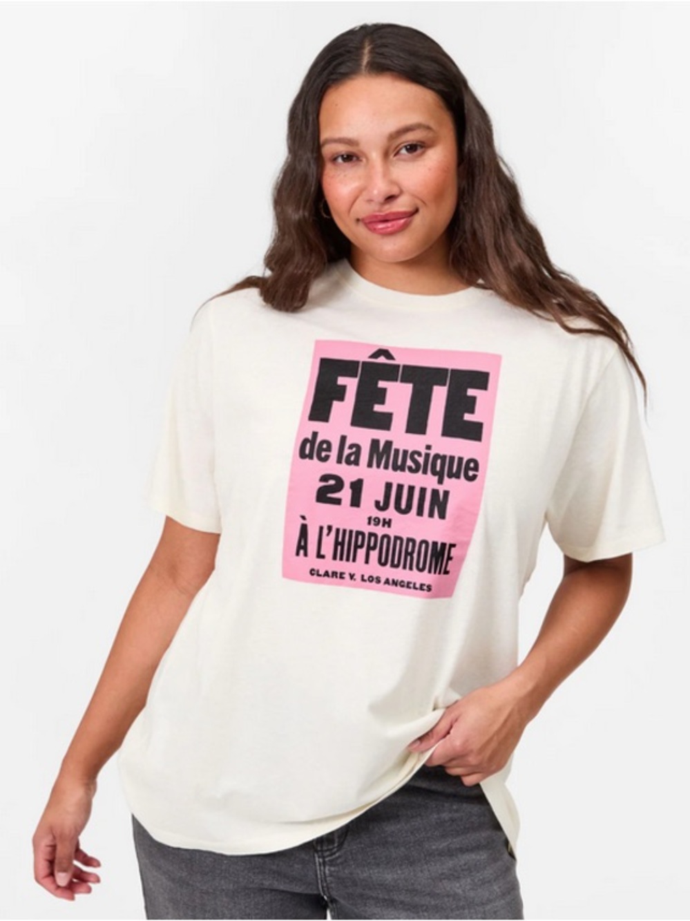 Clare V. Fête de la Musique Graphic Tee - Cream & Pink NWT